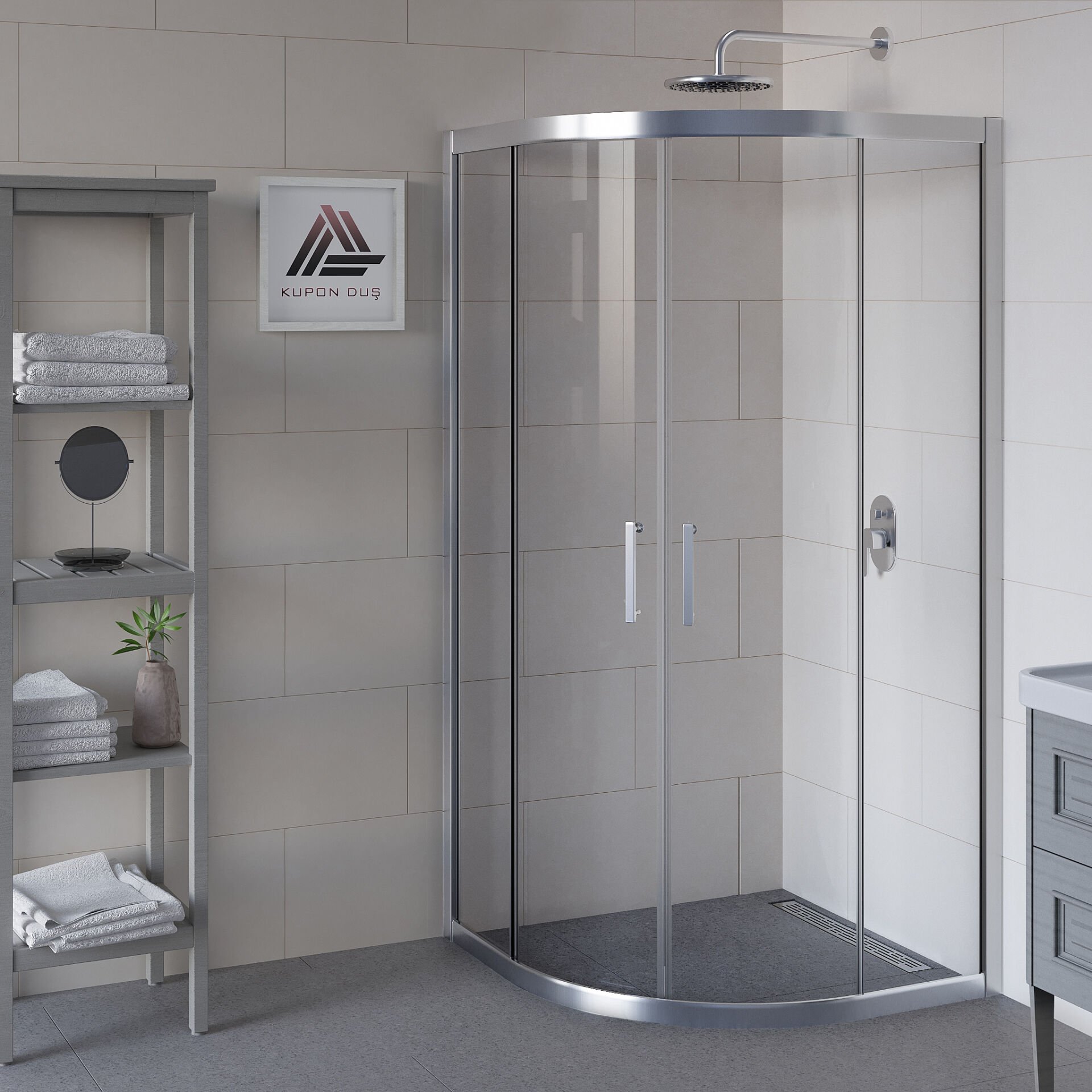 Vesta D300 Oval Duşakabin Parlak Profil Şeffaf Cam H: 190 cm