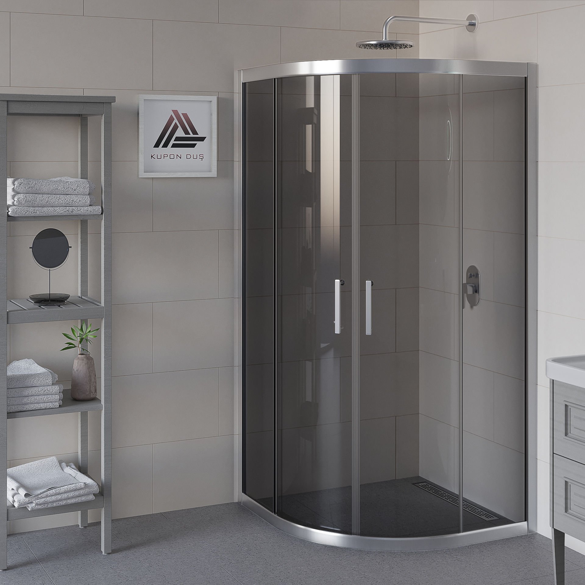 Vesta D300 Oval Duşakabin Parlak Profil Füme Cam H: 190 cm
