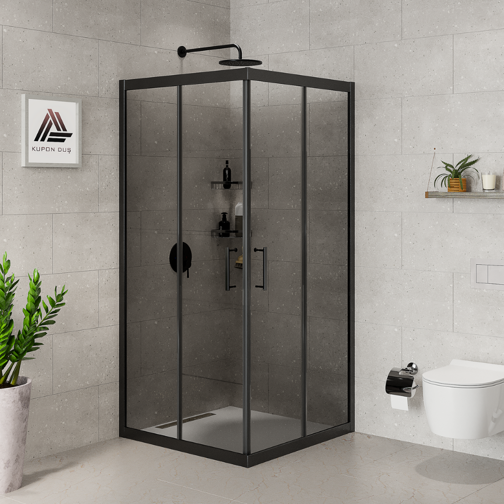 Vesta D100 Kare Duşakabin Siyah Profil Füme Cam H: 190 cm