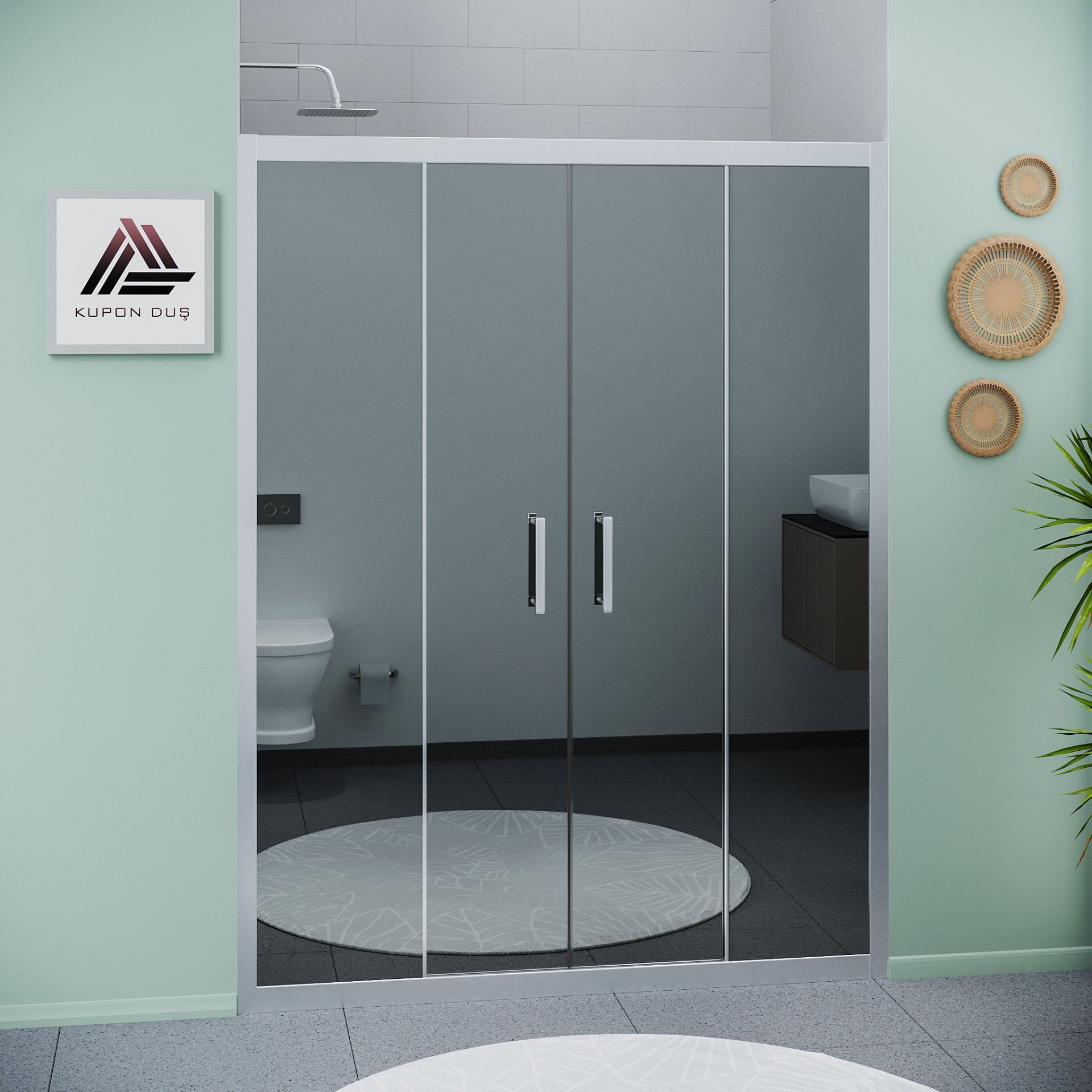 Vesta D400 İki Duvar Arası 2 Sabit 2 Sürgü Duşakabin Parlak Profil Reflekte Aynalı Cam H: 190 cm