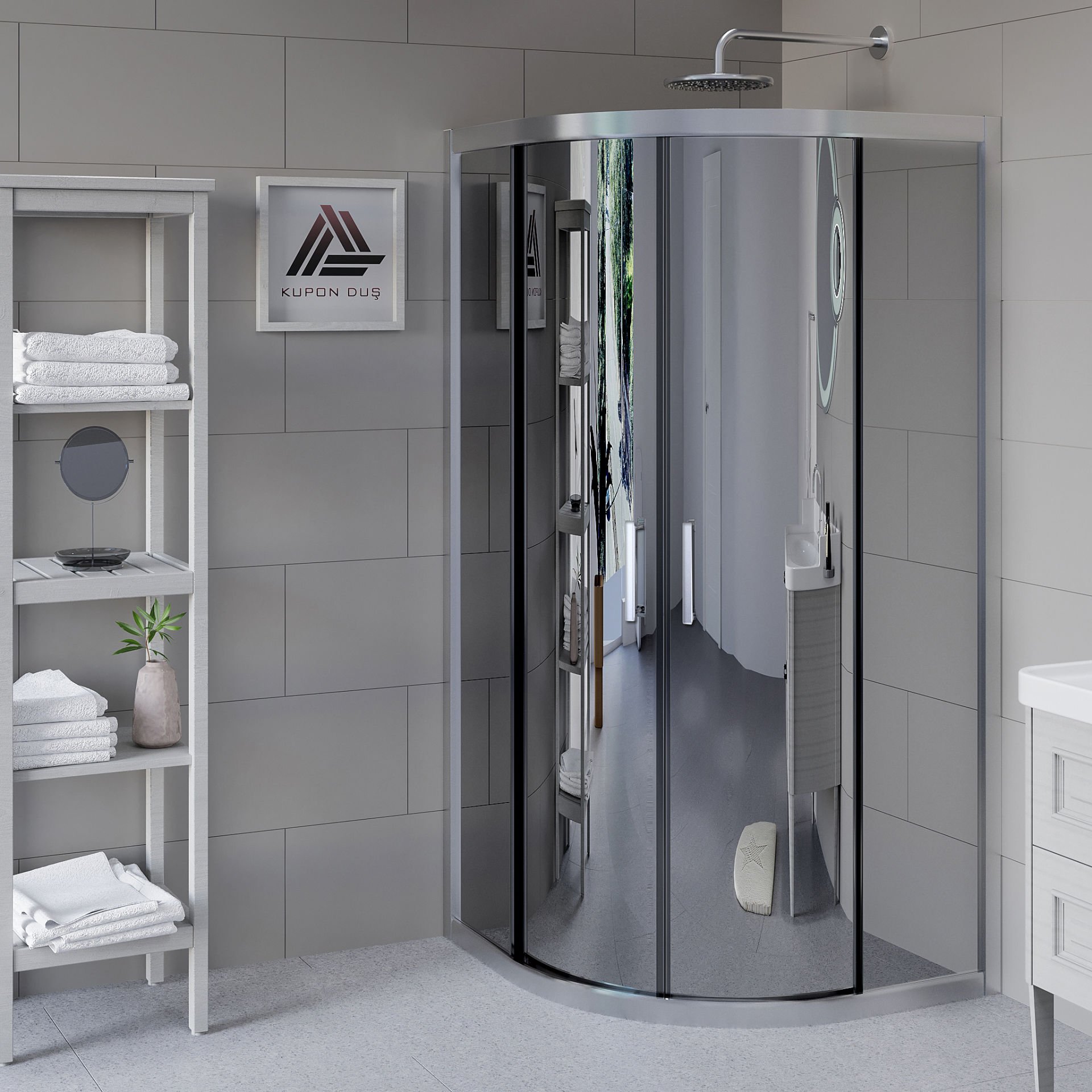 Vesta D300 Oval Duşakabin Parlak Profil Reflekte Aynalı Cam H: 190 cm