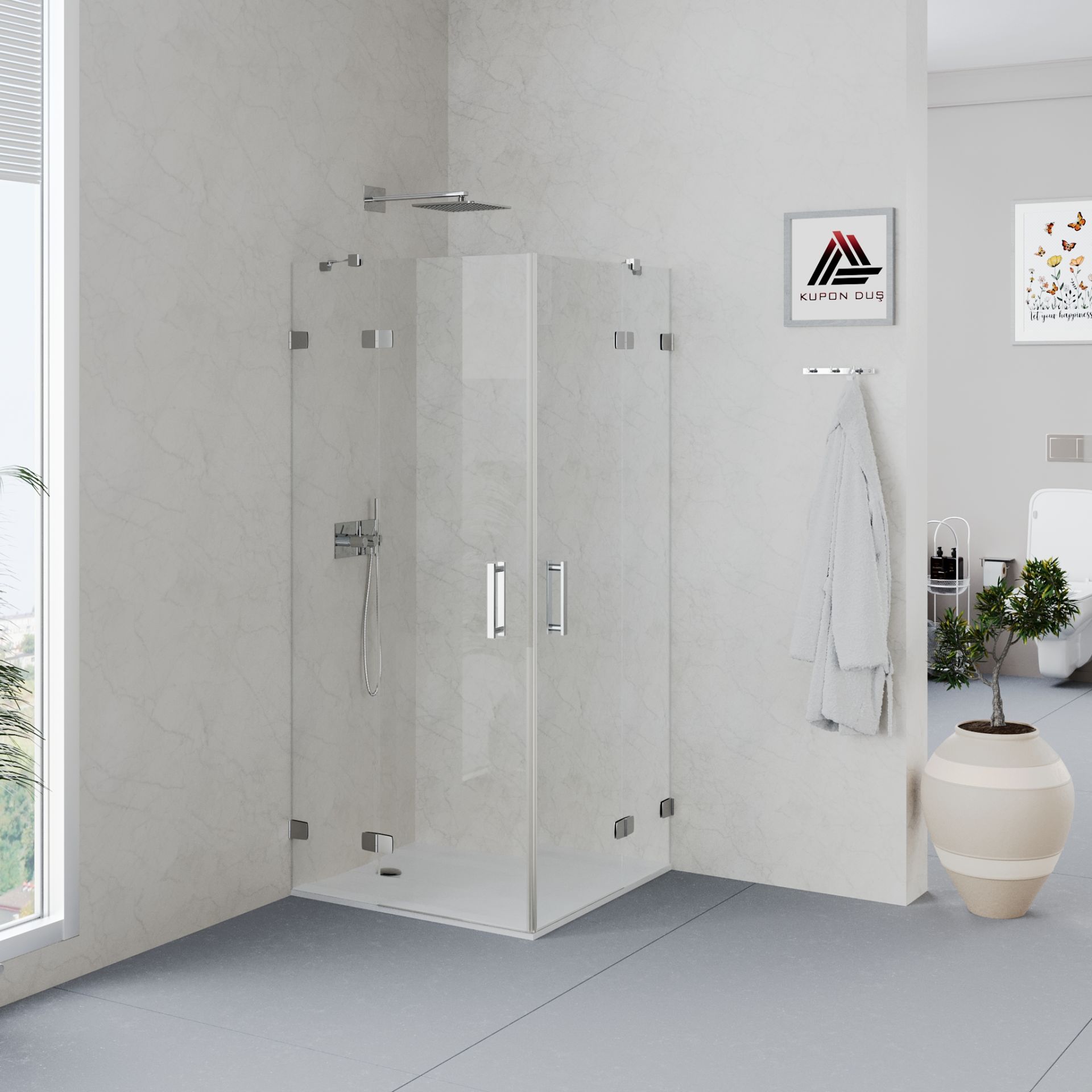 Helios D100 Kare Menteşeli Sistem Duşakabin Şeffaf Cam H: 190 cm