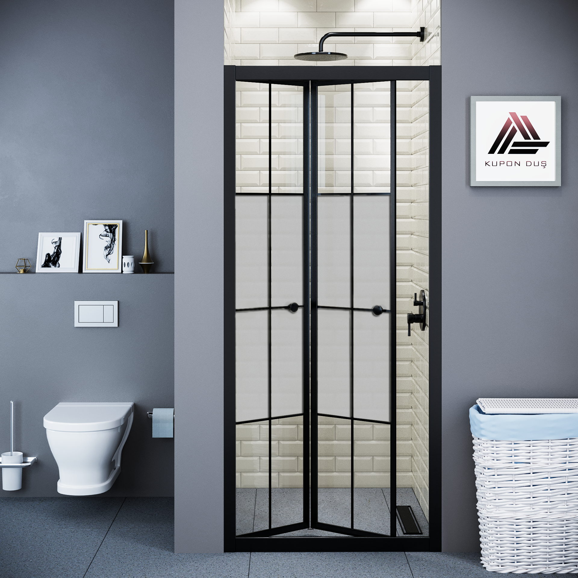 Vesta D500 Katlanır Duşakabin Siyah Profil Kumlu Karolajlı Cam H: 190 cm