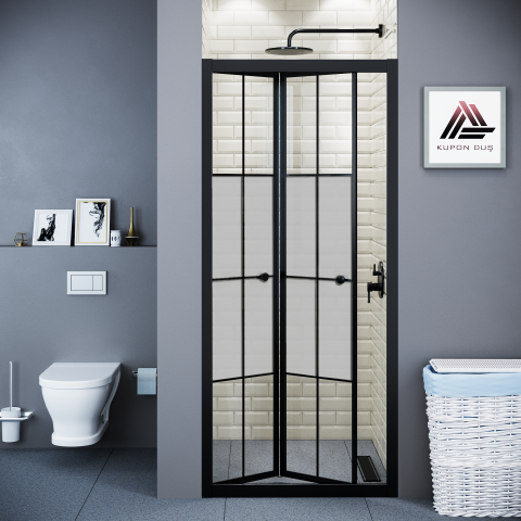 Vesta D500 Katlanır Duşakabin Siyah Profil Kumlu Karolajlı Cam H: 190 cm