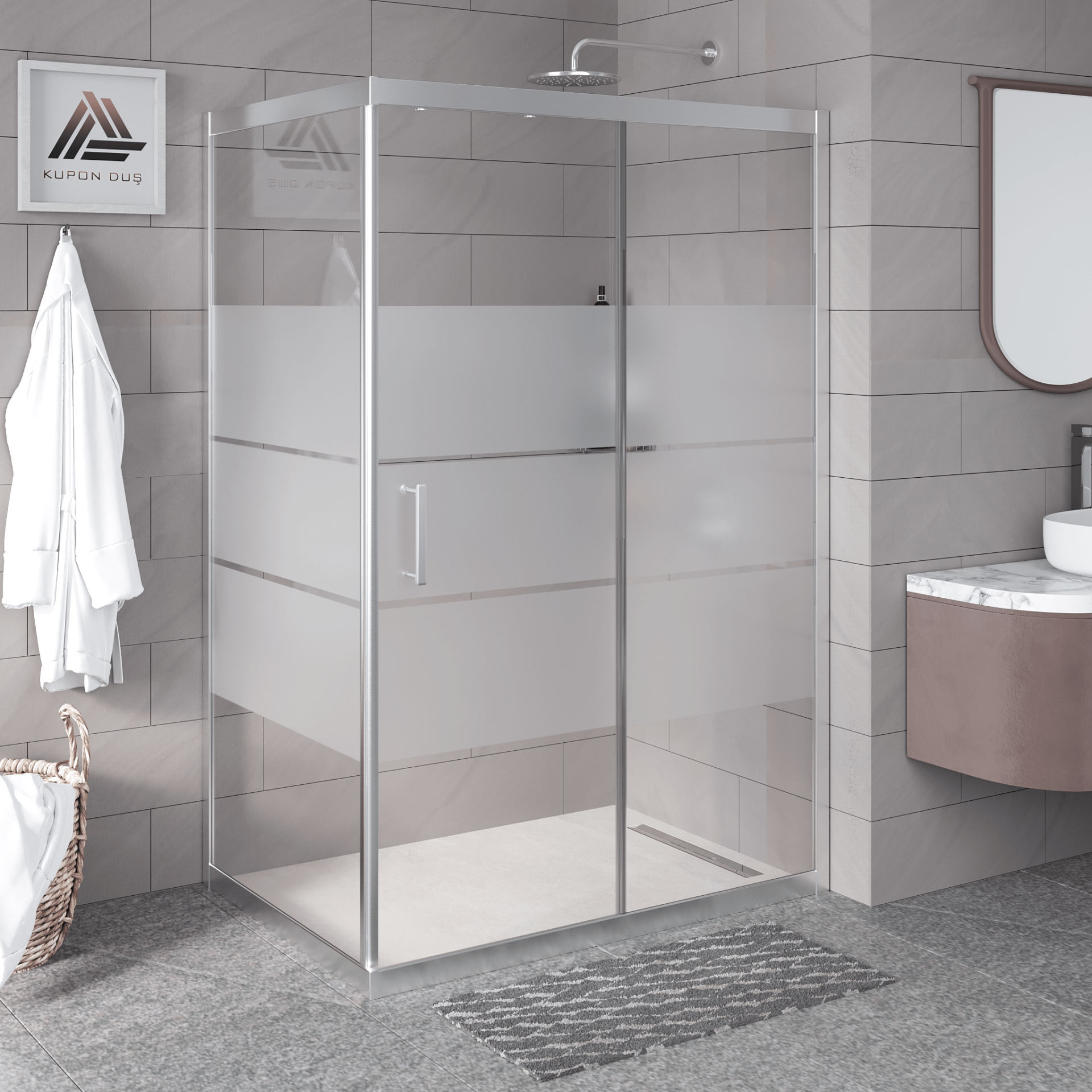 Vesta D201 Dikdörtgen Duşakabin Parlak Profil Kumlu Cam H: 190 cm