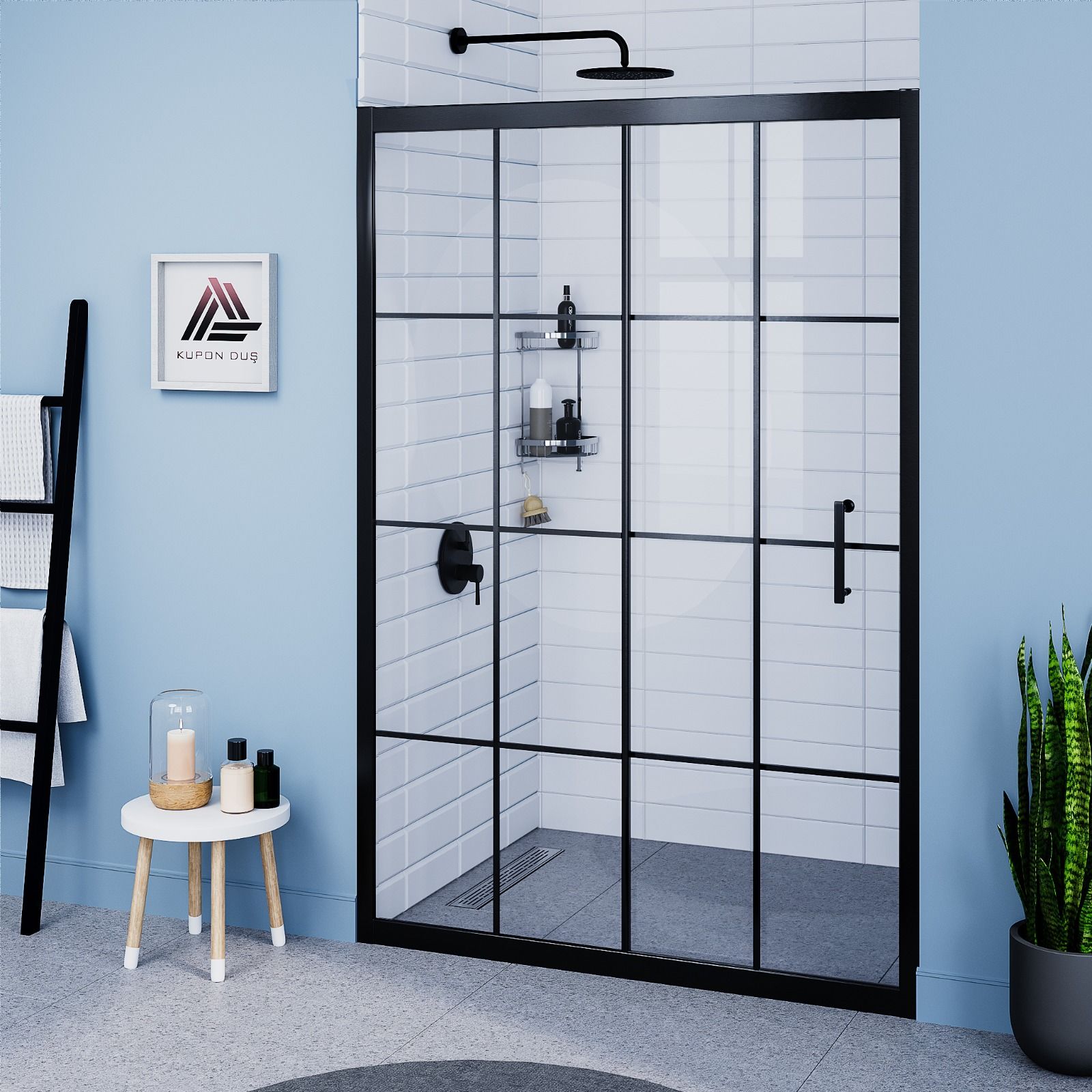 Vesta D200 İki Duvar Arası 1 Sabit 1 Sürgü Duşakabin Siyah Profil Karolaj Cam H: 190 cm