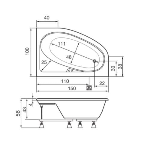 Oval Asimetrik Küvetler H:56 cm ( Sağ )