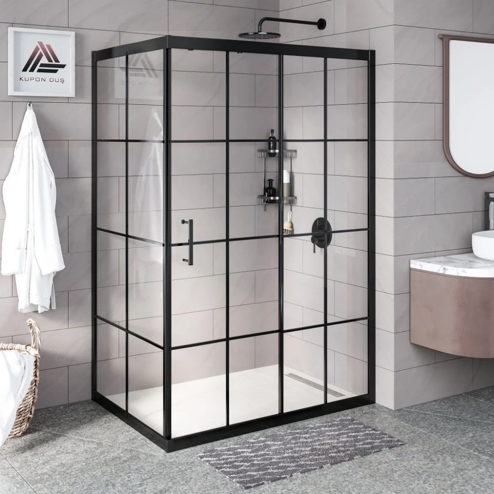 Vesta D201 Dikdörtgen Duşakabin Siyah Profil Karolaj Cam H: 190 cm