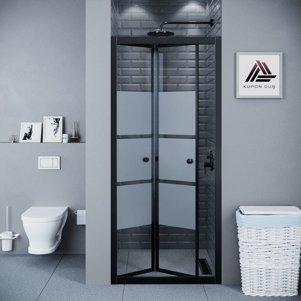Vesta D500 Katlanır Duşakabin Siyah Profil Kumlu Cam H: 190 cm