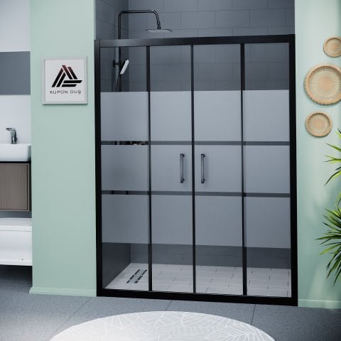 Vesta D400 İki Duvar Arası 2 Sabit 2 Sürgü Duşakabin Siyah Profil Kumlu Cam H: 190 cm