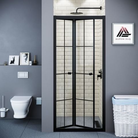 Vesta D500 Katlanır Duşakabin Siyah Profil Karolajlı Cam H: 190 cm
