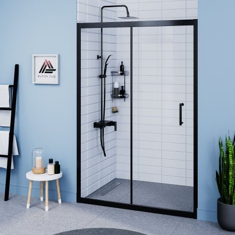 Vesta D200 İki Duvar Arası 1 Sabit 1 Sürgü Duşakabin Siyah Profil Şeffaf Cam H: 190 cm