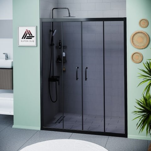 Vesta D400 İki Duvar Arası 2 Sabit 2 Sürgü Duşakabin Siyah Profil Füme Cam H: 190 cm