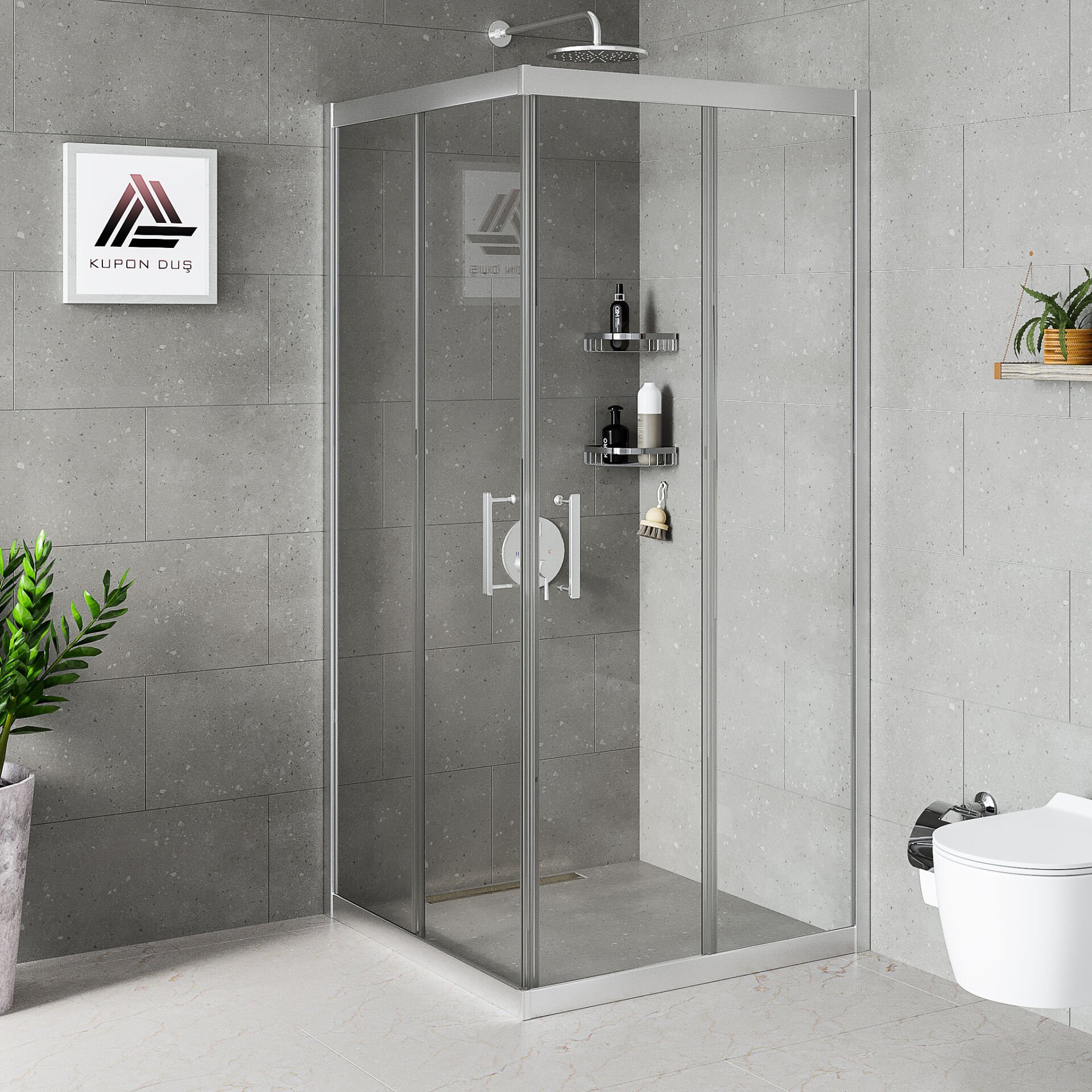 Vesta D100 Kare Duşakabin Parlak Profil Şeffaf Cam H: 190 cm