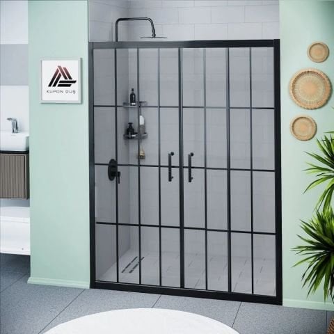 Vesta D400 İki Duvar Arası 2 Sabit 2 Sürgü Duşakabin Siyah Profil Karolajlı Cam H: 190 cm