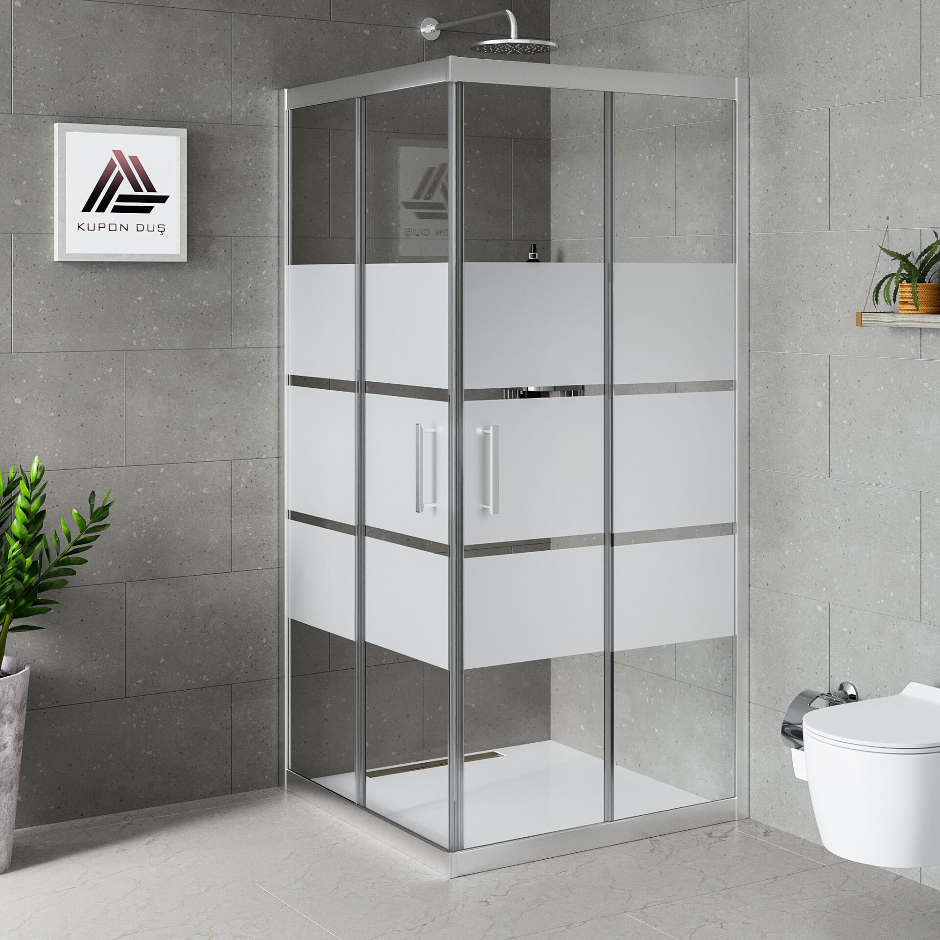 Vesta D100 Kare Duşakabin Parlak Profil Kumlu Cam H: 190 cm