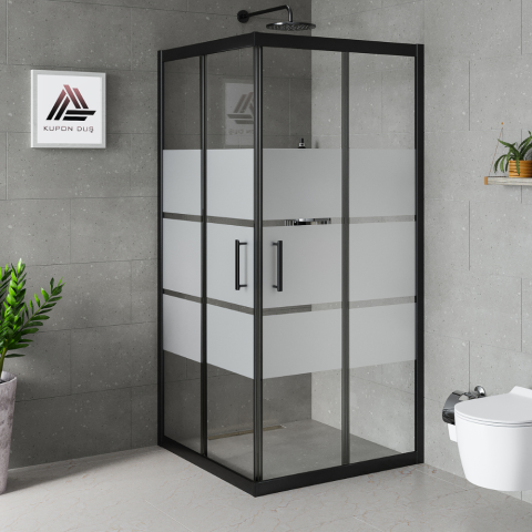 Vesta D100 Kare Duşakabin Siyah Profil Kumlu Cam H: 190 cm