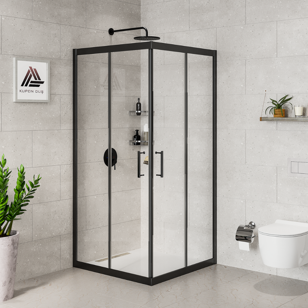 Vesta D100 Kare Duşakabin Siyah Profil Şeffaf Cam H: 190 cm