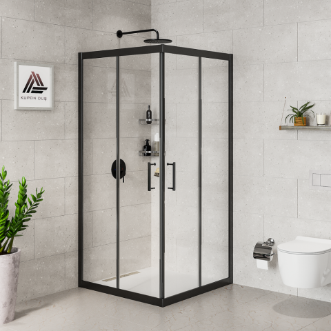 Vesta D100 Kare Duşakabin Siyah Profil Şeffaf Cam H: 190 cm