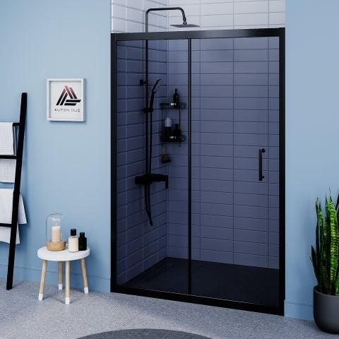 Vesta D200 İki Duvar Arası 1 Sabit 1 Sürgü Duşakabin Siyah Profil Füme Cam H: 190 cm