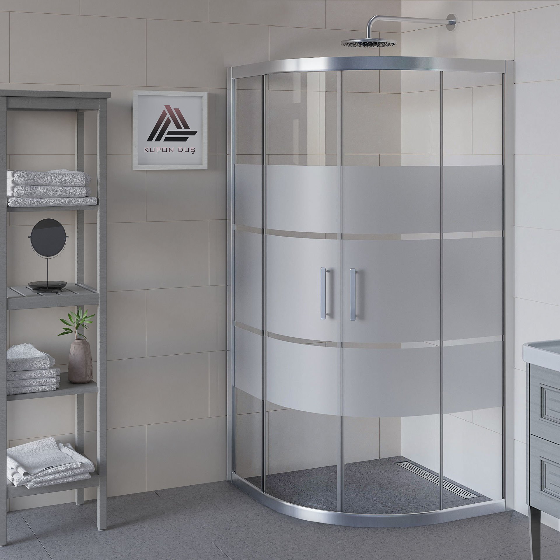 Vesta D300 Oval Duşakabin Parlak Profil Kumlu Cam H: 190 cm