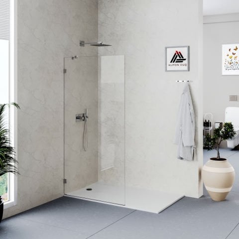 Helios D600 Pirinç/Krom Menteşeli Sistem Seperatör Panel Duşakabin Şeffaf Cam H: 190 cm