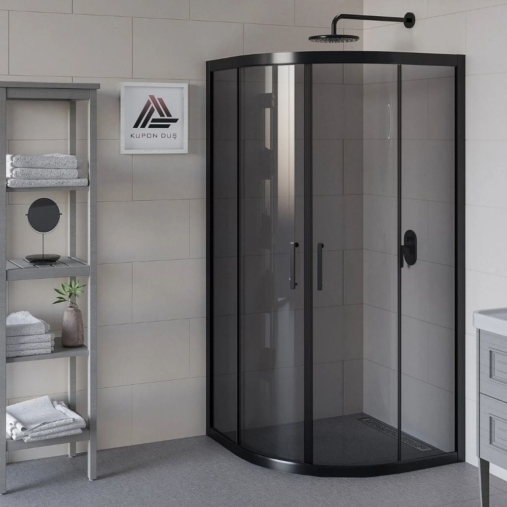 Vesta D300 Oval Duşakabin Siyah Profil Füme Cam H: 190 cm