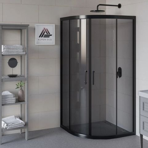 Vesta D300 Oval Duşakabin Siyah Profil Füme Cam H: 190 cm