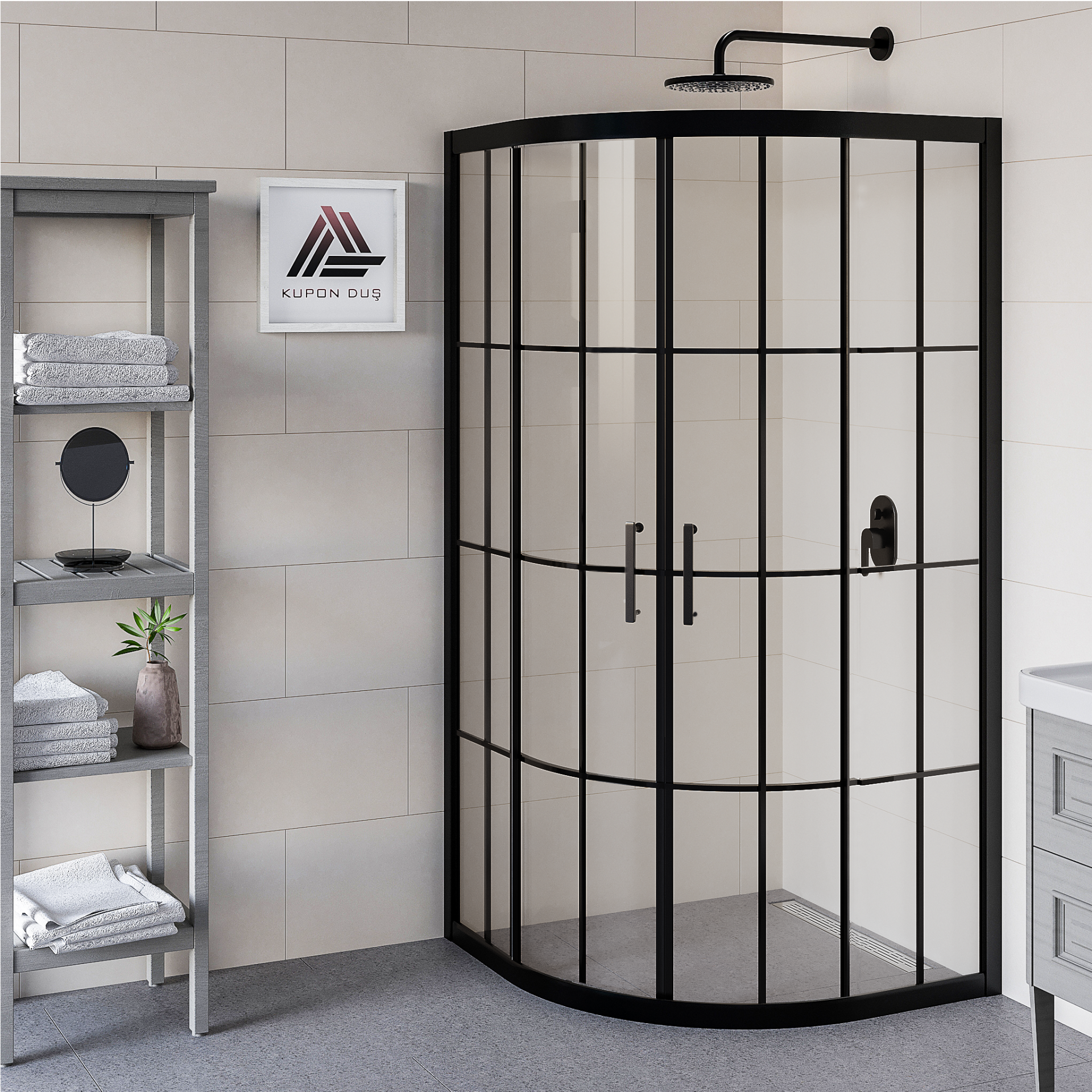 Vesta D300 Oval Duşakabin Siyah Profil Karolaj Cam H: 190 cm