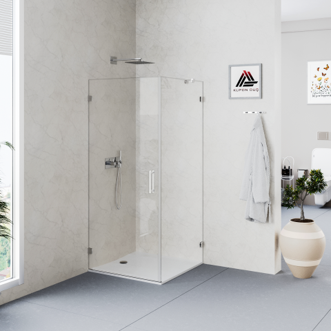 Helios D101 Sabit Panel Kare Pirinç/Krom Menteşeli Sistem Duşakabin Şeffaf Cam H: 190 cm