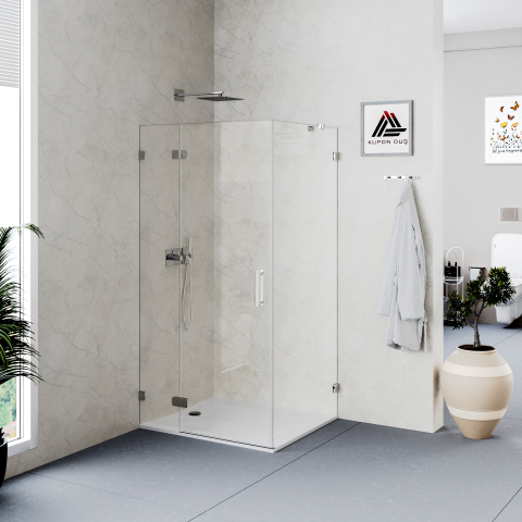 Helios D102 Dikdörtgen Pirinç/Krom Menteşeli Sistem Duşakabin Şeffaf Cam H: 190 cm