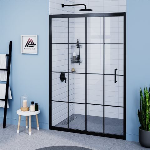 Vesta D200 İki Duvar Arası 1 Sabit 1 Sürgü Duşakabin Siyah Profil Karolaj Cam H: 190 cm