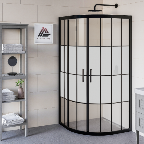 Vesta D300 Oval Duşakabin Siyah Profil Kumlu Karolajlı Cam H: 190 cm