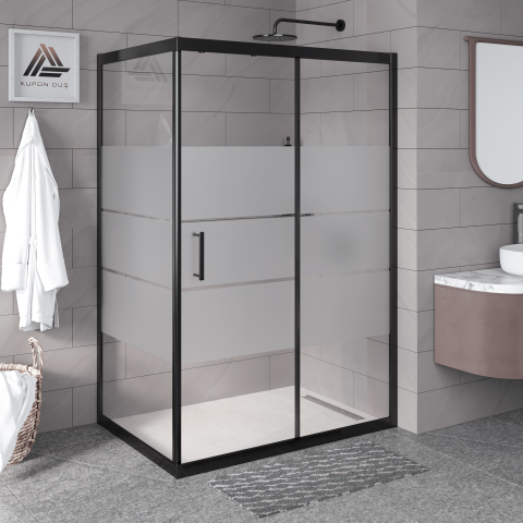 Vesta D201 Dikdörtgen Duşakabin Siyah Profil Kumlu Cam H: 190 cm