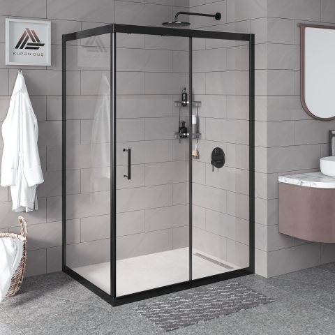 Vesta D201 Dikdörtgen Duşakabin Siyah Profil Şeffaf Cam H: 190 cm