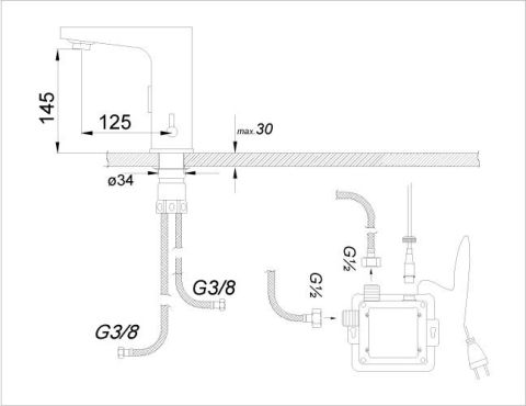 Fotoselli Lavabo Bataryası Siyah (Çift Girişli)