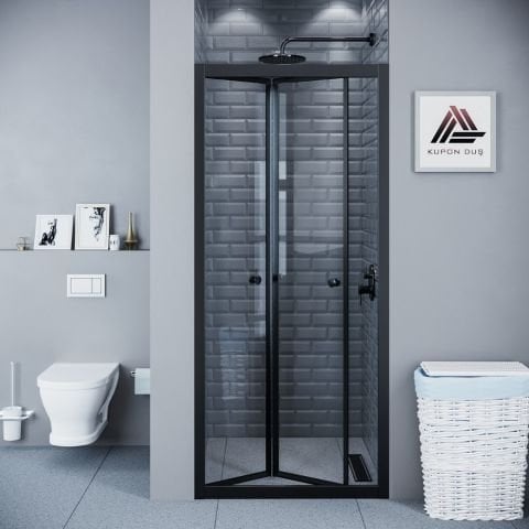 Vesta D500 Katlanır Duşakabin Siyah Profil Şeffaf Cam H: 190 cm