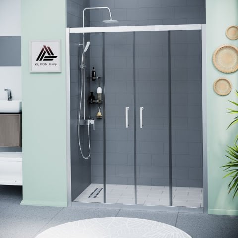 Vesta D400 İki Duvar Arası 2 Sabit 2 Sürgü Duşakabin Parlak Profil Şeffaf Cam H: 190 cm