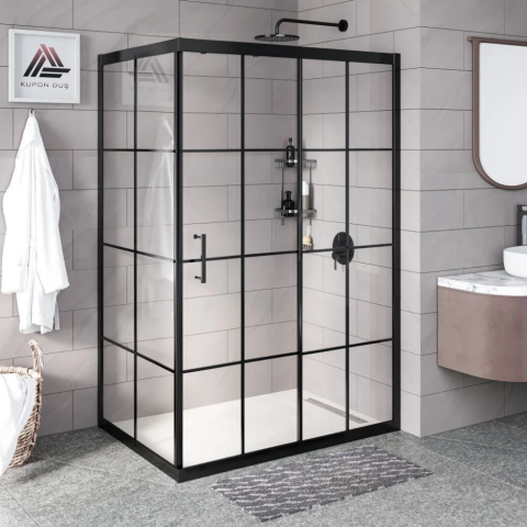 Vesta D201 Dikdörtgen Duşakabin Siyah Profil Karolaj Cam H: 190 cm