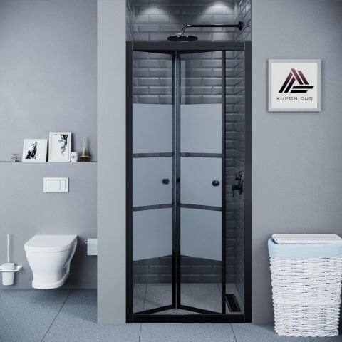 Vesta D500 Katlanır Duşakabin Siyah Profil Kumlu Cam H: 190 cm