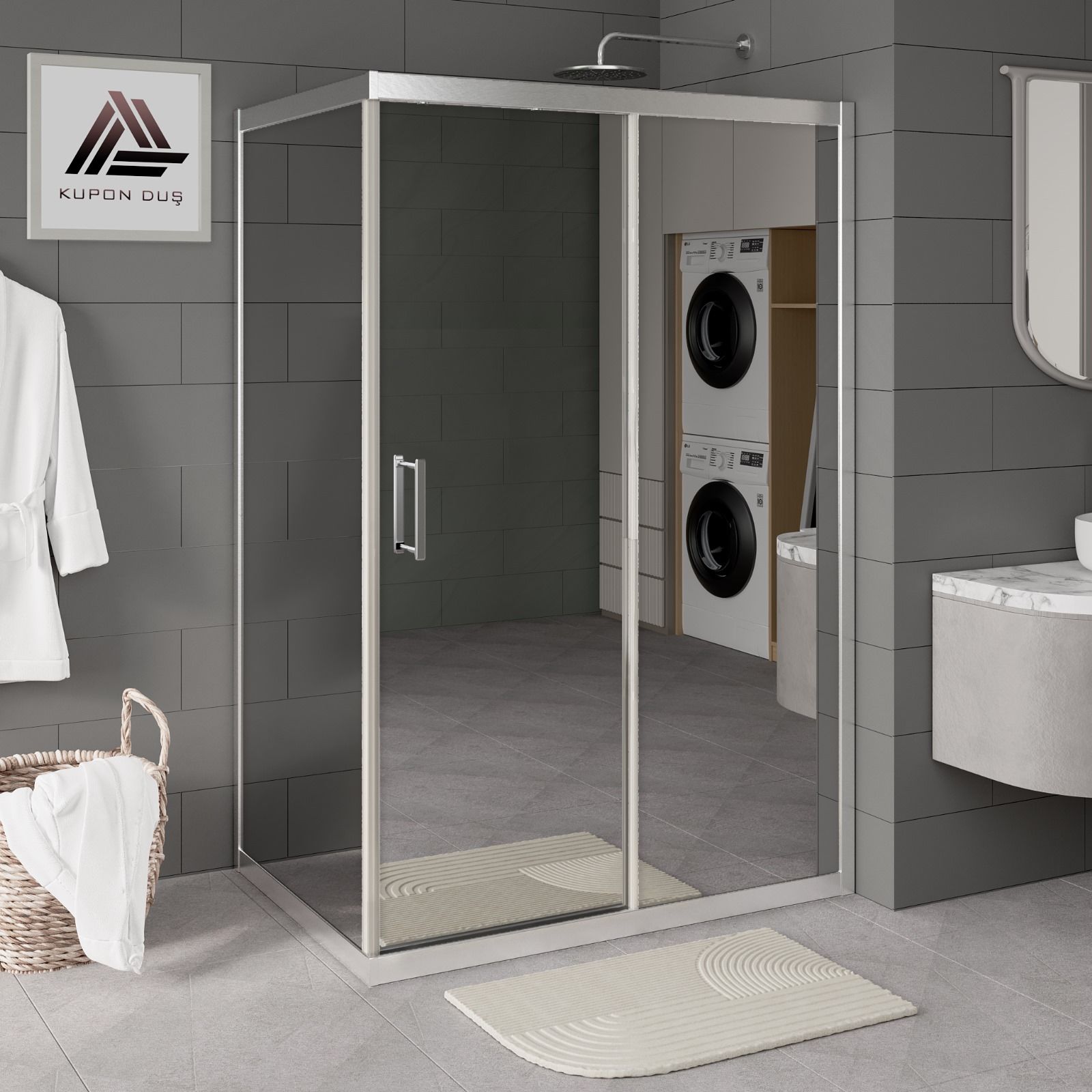 Vesta D201 Dikdörtgen Duşakabin Parlak Profil Reflekte Aynalı Cam H: 190 cm