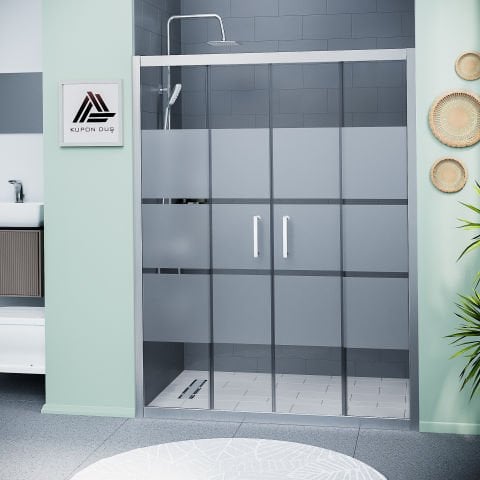 Vesta D400 İki Duvar Arası 2 Sabit 2 Sürgü Duşakabin Parlak Profil Kumlu Cam H: 190 cm