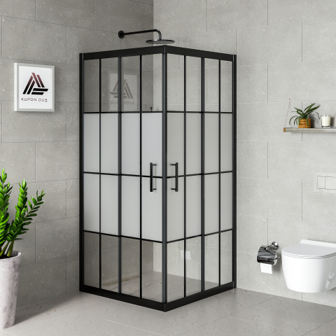 Vesta D100 Kare Duşakabin Siyah Profil Kumlu Karolajlı Cam H: 190 cm