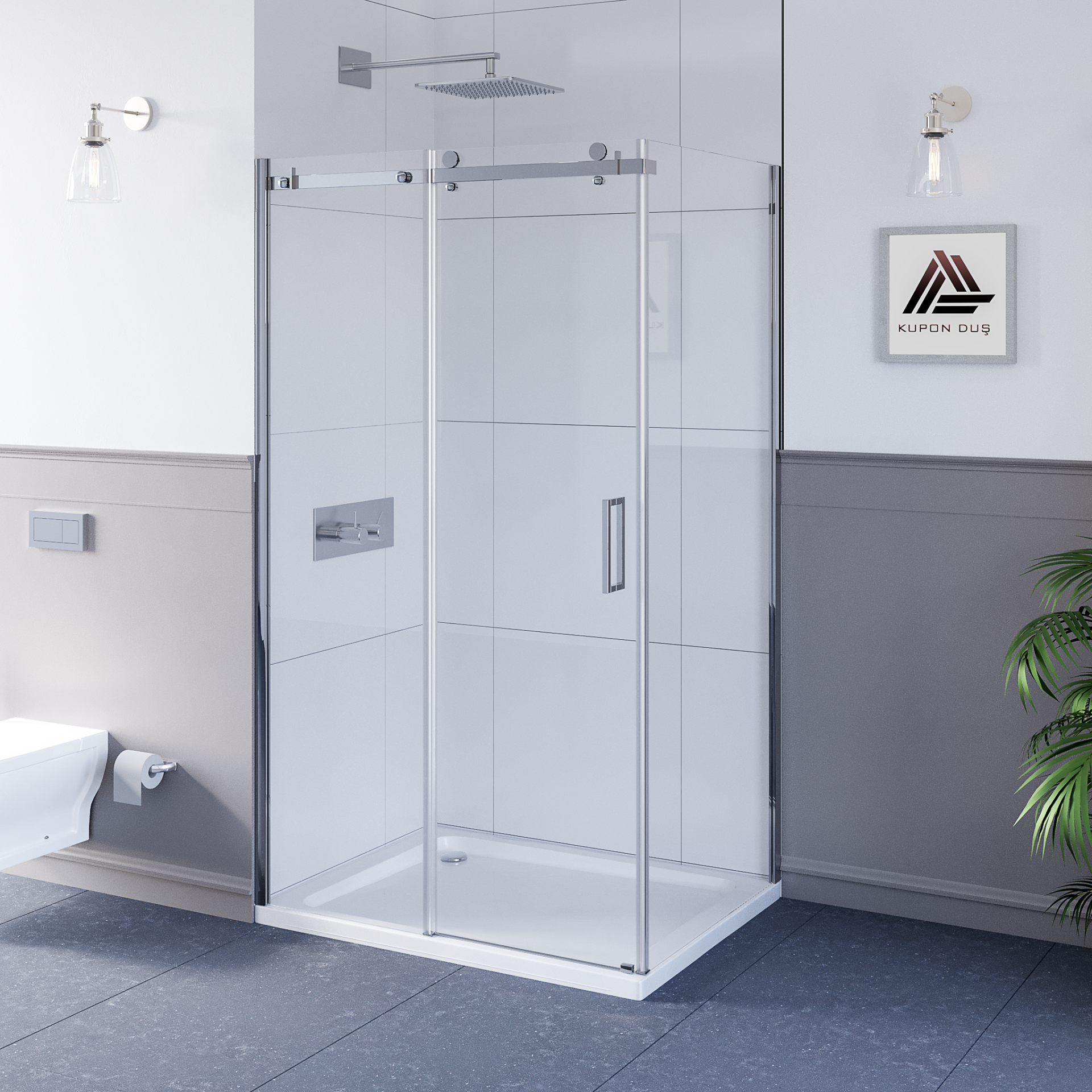 Sirius D201 Dikdörgen Parlak Aksam Şeffaf Cam Askılı Sistem Duşakabin H: 200cm